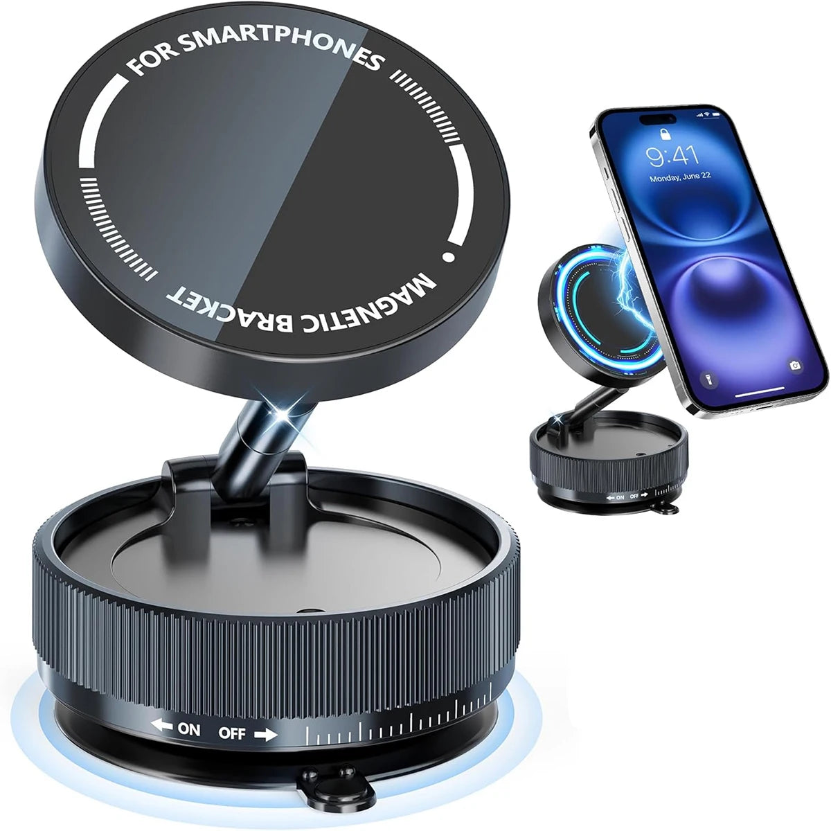 Soporte Magnético para Móvil con Ventosa MagSafe - Ajustable 360°, Plegable y de Bolsillo para Coche