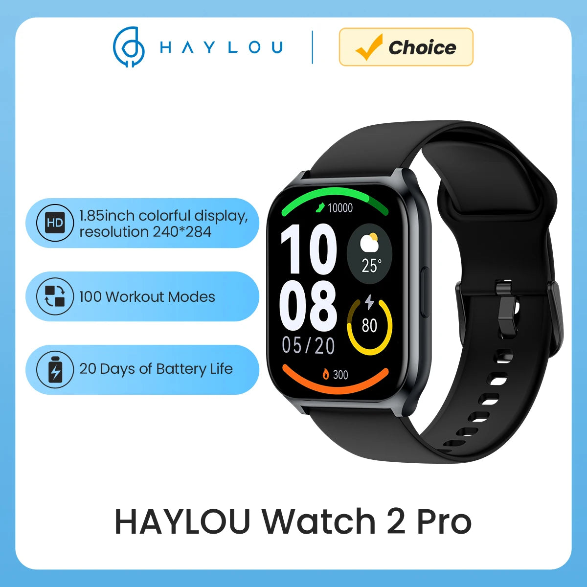 HAYLOU Watch 2 Pro Smartwatch - Pantalla 1.85" con 100 Modos Deportivos y Monitor Cardíaco