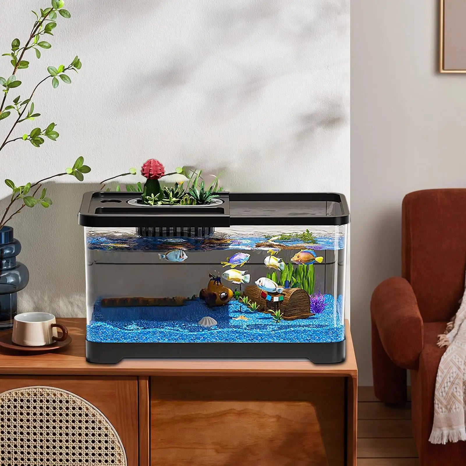 Kit de Acuario Pequeño con Luz LED y Filtro - Pecera Completa para Peces Tropicales y de Agua Fría
