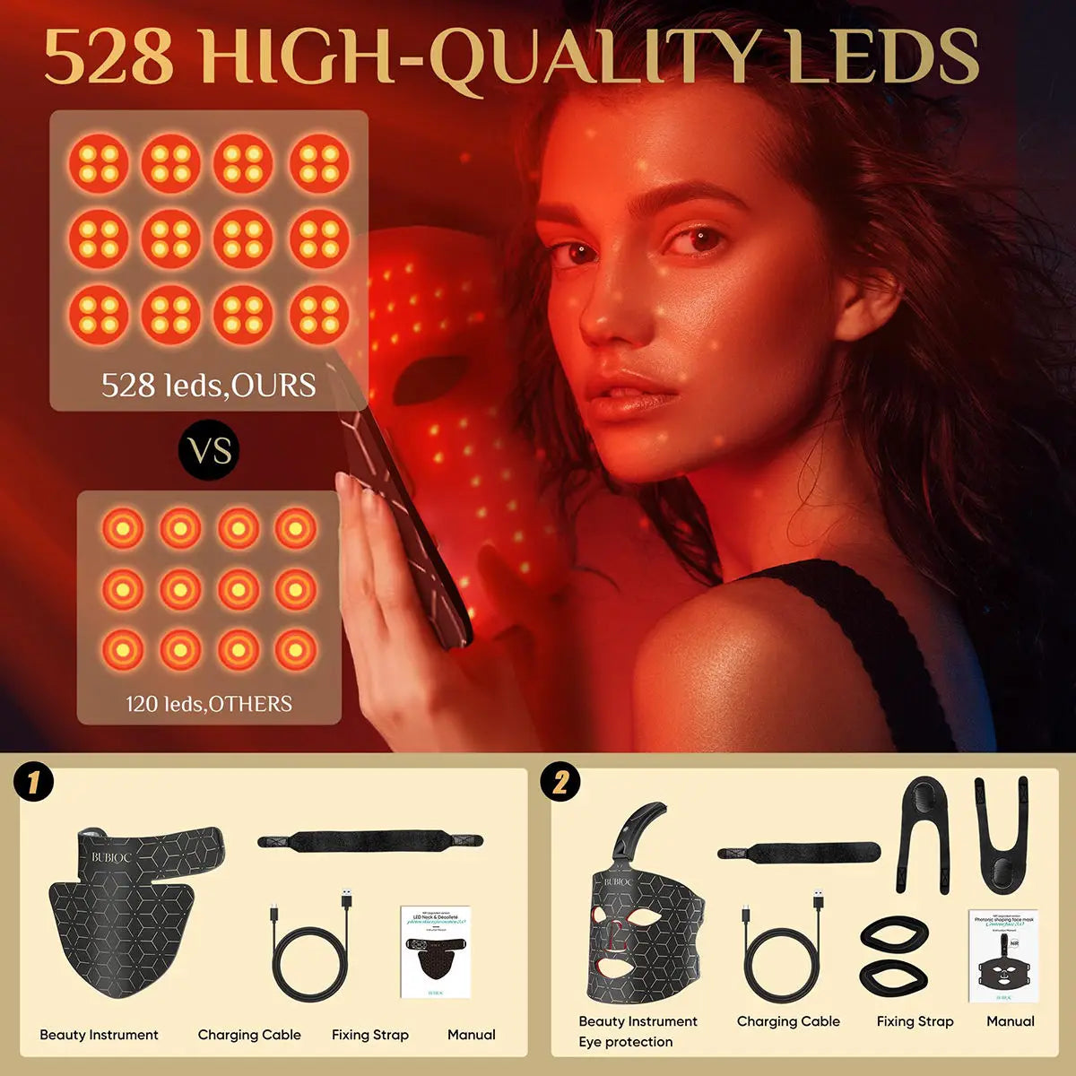 Máscara LED Silicona con Cuello - Luz Roja e Infrarroja para Cuidado de Piel en Casa