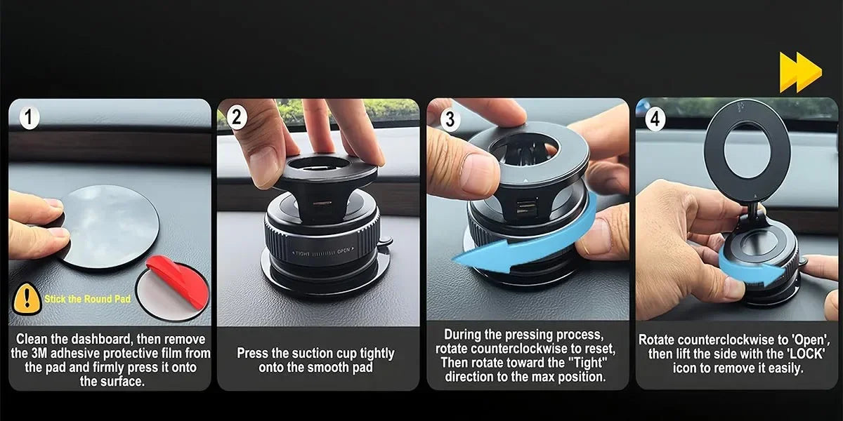 Soporte Magnético para Móvil con Ventosa MagSafe - Ajustable 360°, Plegable y de Bolsillo para Coche