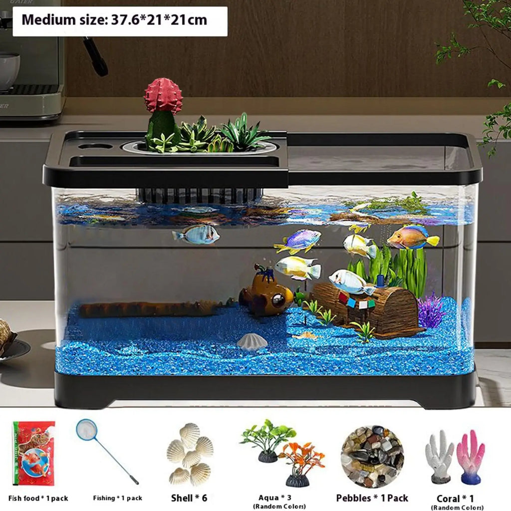 Kit de Acuario Pequeño con Luz LED y Filtro - Pecera Completa para Peces Tropicales y de Agua Fría