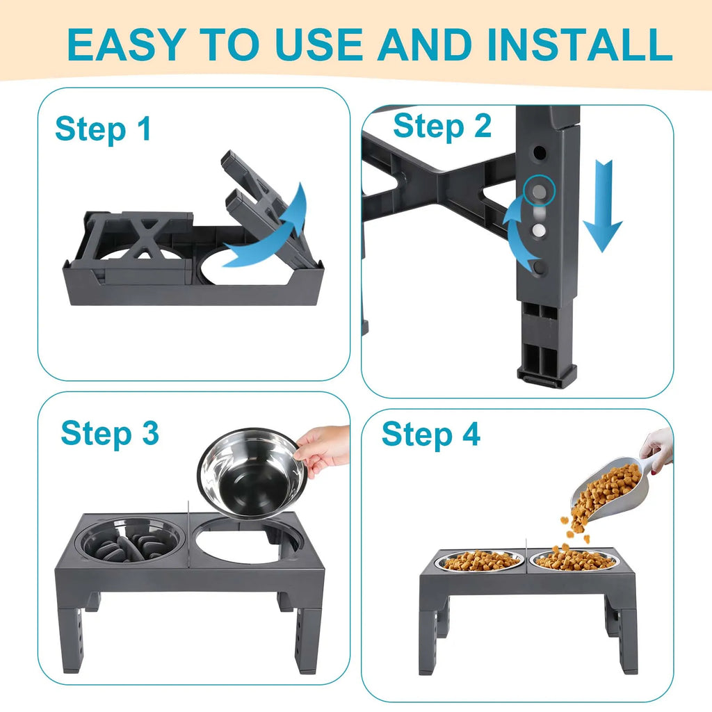 Elevated Dog Feeder Adjustable Raised Stand Dog Bowls with Double Stainless Steel Food Water Bowls for Small Medium Large Dogs