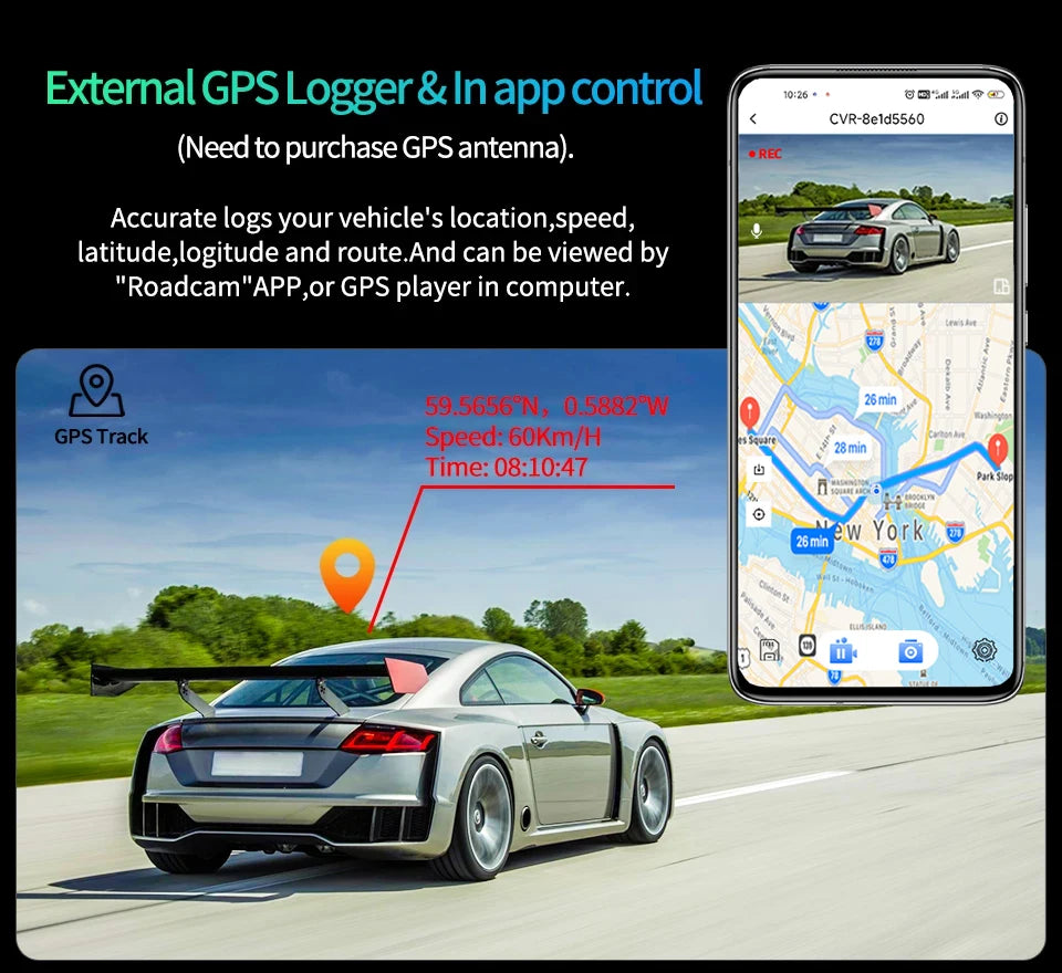 Espejo Retrovisor con Dashcam 4K 10" - Carplay Inalámbrico, Android Auto, GPS WiFi y Doble Objetivo