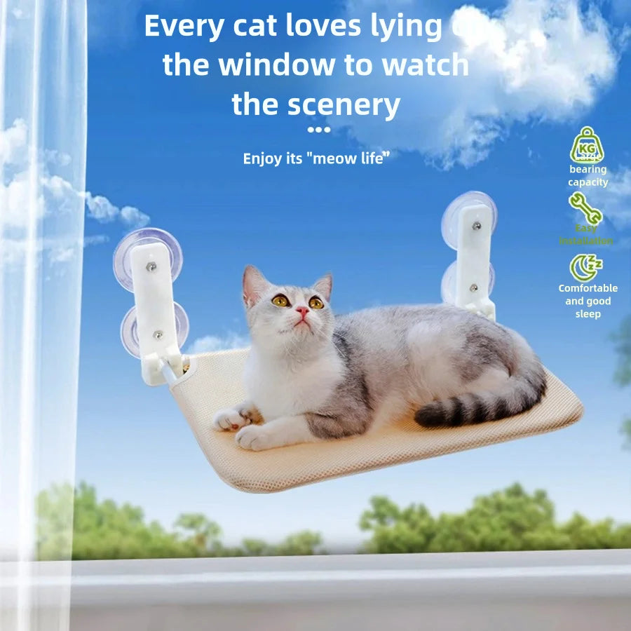 Hamaca Plegable para Gatos con Ventosas Dobles - Plataforma de Salto para Ventana, Malla y Felpa