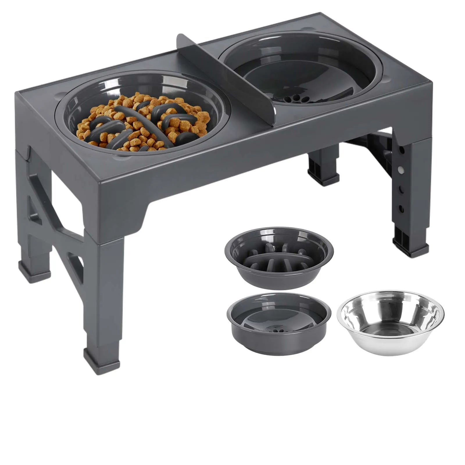 Comedero Elevado Ajustable para Perros con 2 Cuencos de Acero Inoxidable - Para Perros Pequeños, Medianos y Grandes