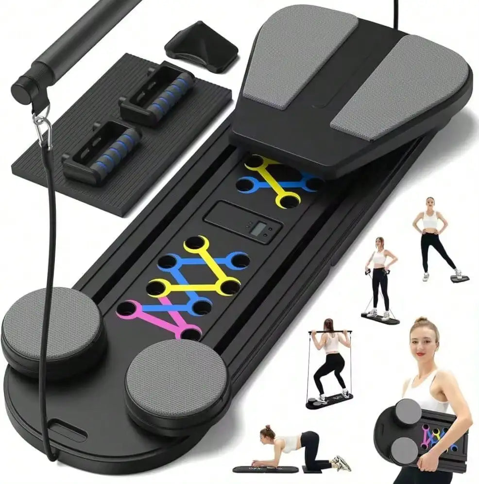 Tabla Abdominal Multifuncional Pilates 8 en 1 - Dispositivo Plegable con Temporizador de Rebote Automático para Gimnasio en Casa